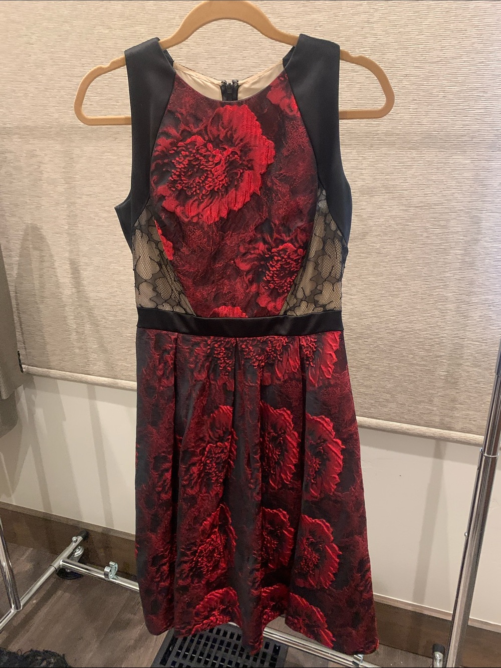 Sleeveless Red Floral Fit-and-Flare Dress